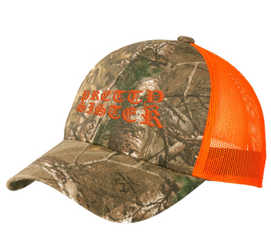 Pretty Sister Embroidered Camo Trucker Hat