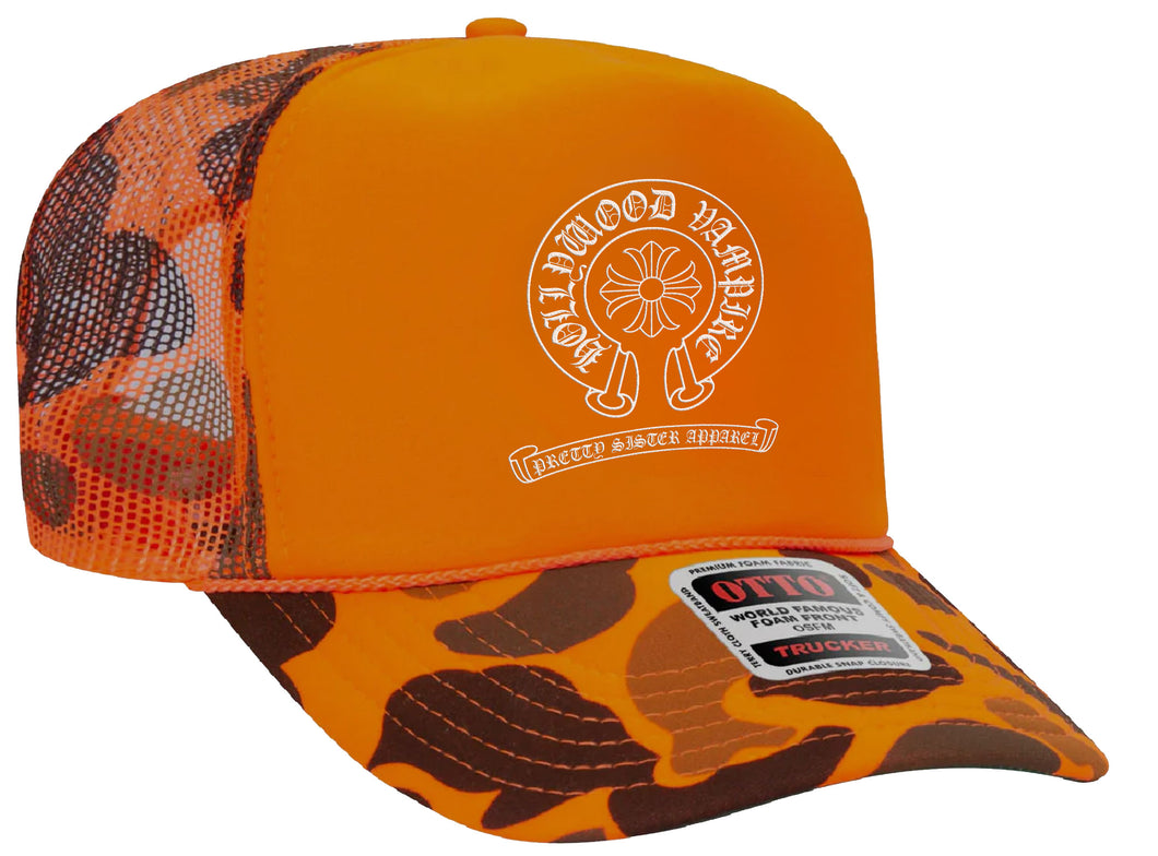 Hollywood Vampire Embroidered Orange Camo Trucker Hat